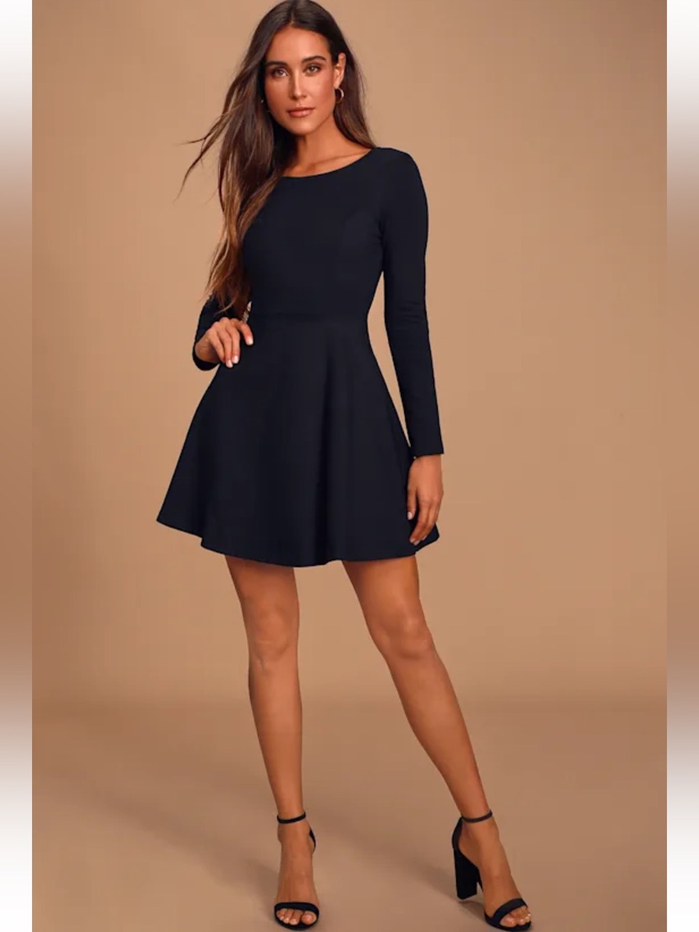Lulu's Black Long-Sleeve Fit & Flare Dress